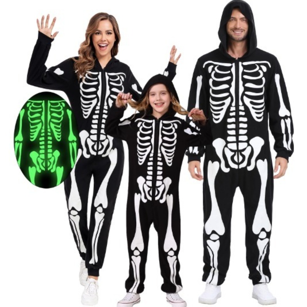 Adult 1pc Skeleton Glow In The Dark Bones Sz Medium Halloween Costume Hooded NEW